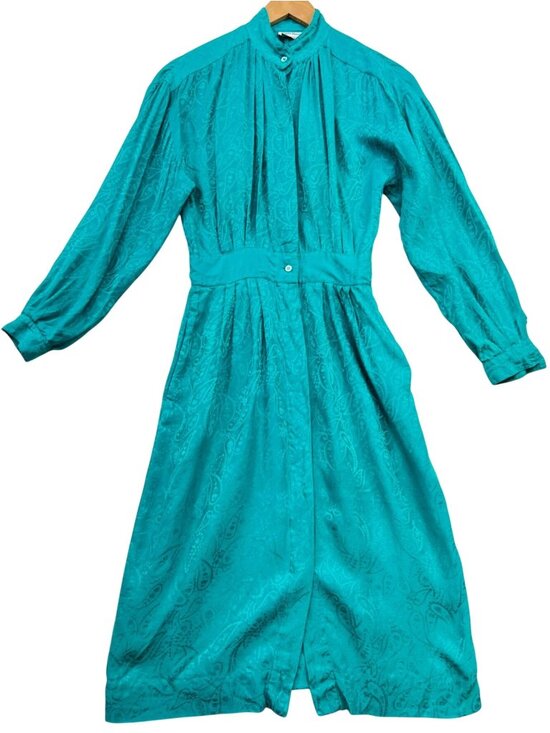 Neiman Marcus Dresses & Skirts - Vintage Neiman Marcus Women's Silk Button-Front Midi Dress Sz 6 Teal Paisley
